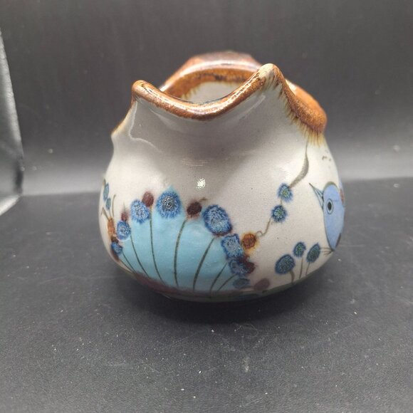Vintage Ken Edwards Mexican Pottery Creamer With Hand-Painted Bird Floral Design - Picture 2 of 7
